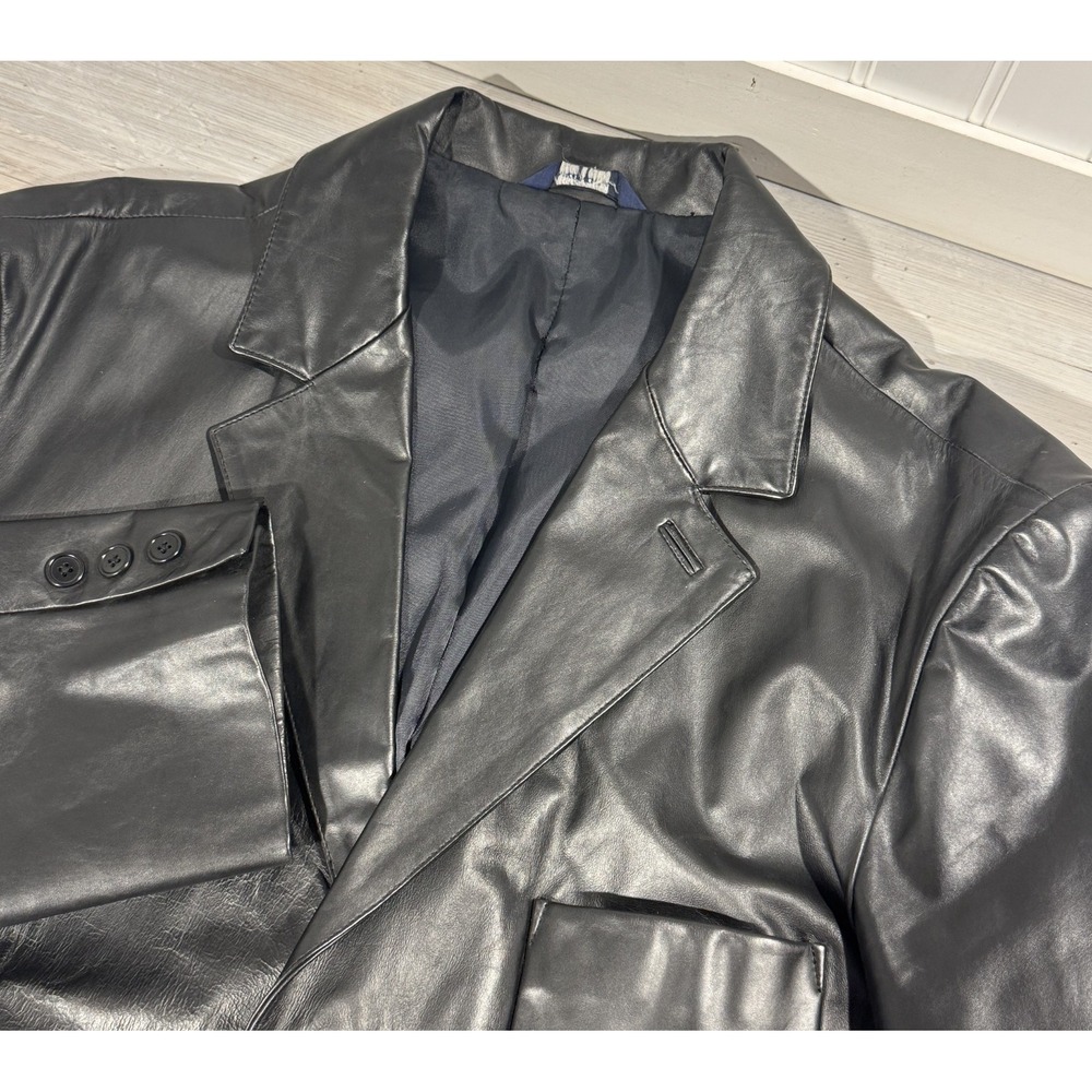 GAP‎ VTG 90s Black Leather Jacket Blazer Mens L Read